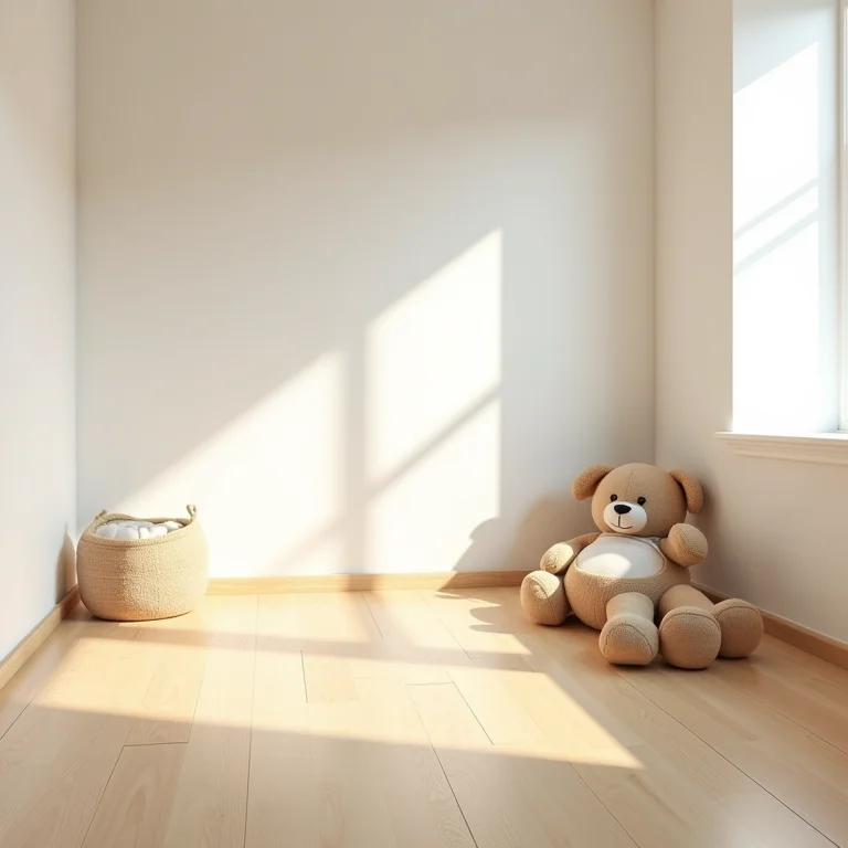 Quarto infantil com piso laminado de madeira clara