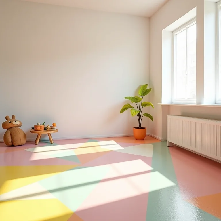 Quarto infantil com piso vinílico colorido