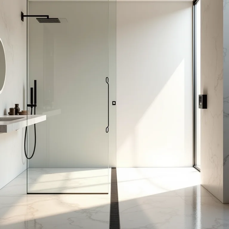 Ralo linear em banheiro de luxo