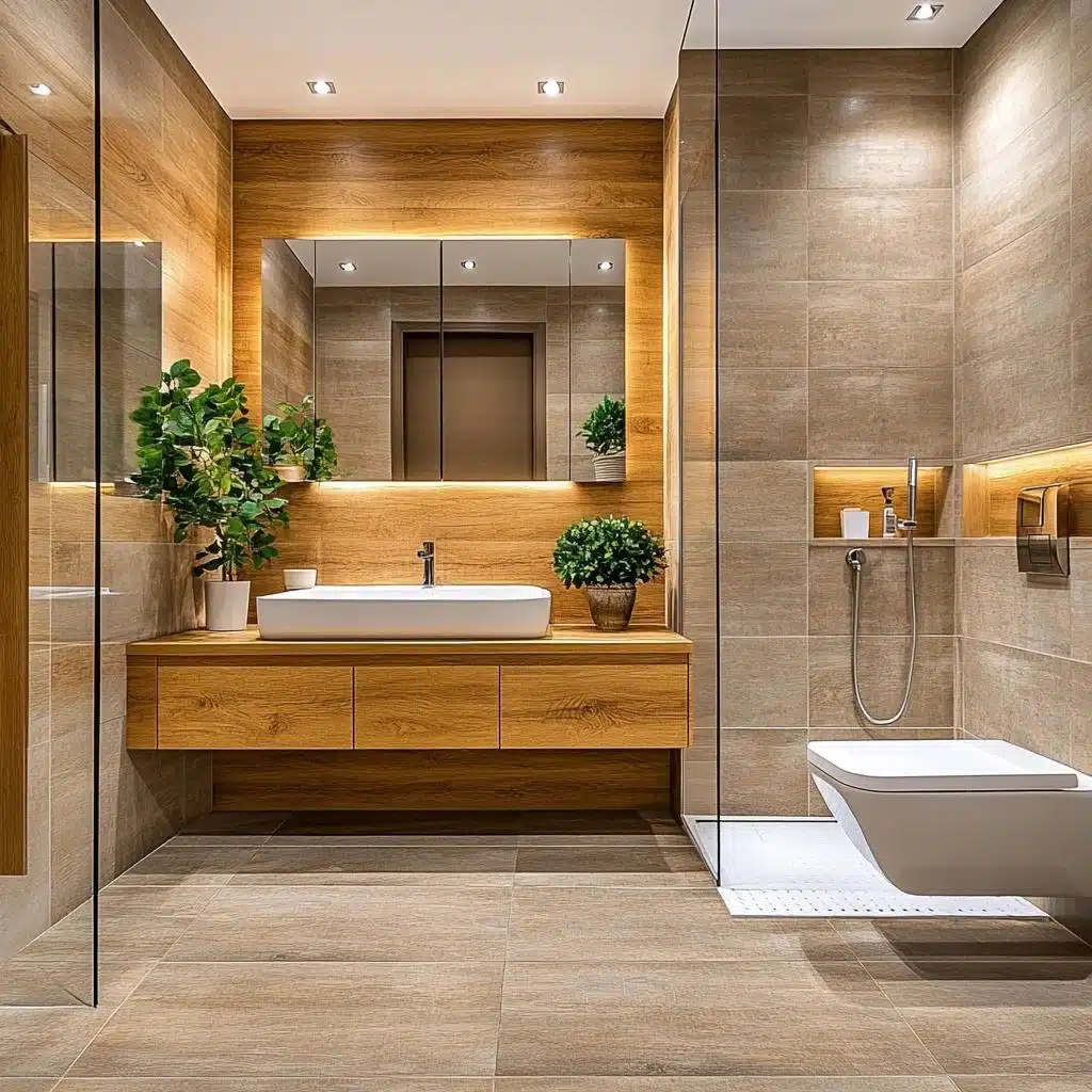 Banheiro Aconchegante com Toques de Madeira Natural - inspiração