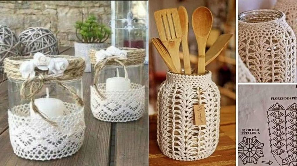 Potes de Vidro Decorados com Barbante: Organização Charmosa - detalhe