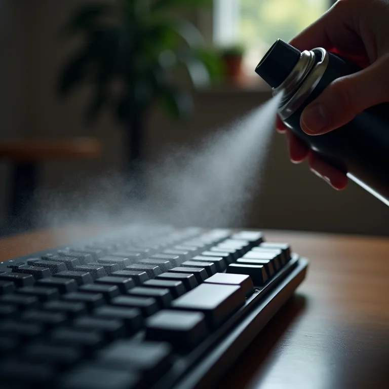 Removendo poeira do teclado com ar comprimido.