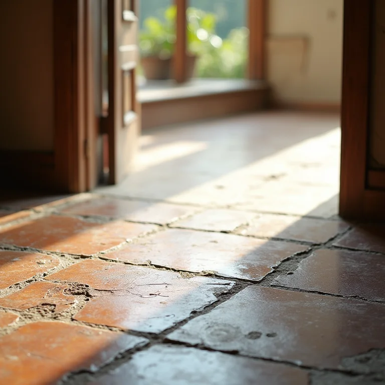 Revestimento de piso desgastado em hall de entrada
