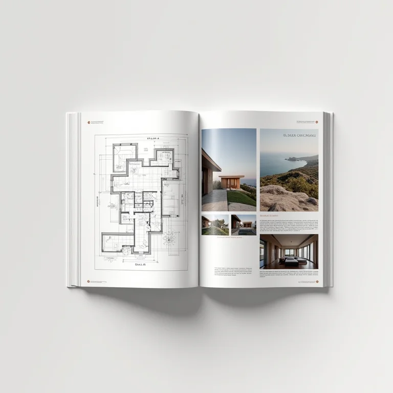 Revista El Croquis aberta exibindo plantas e fotografias de arquitetura