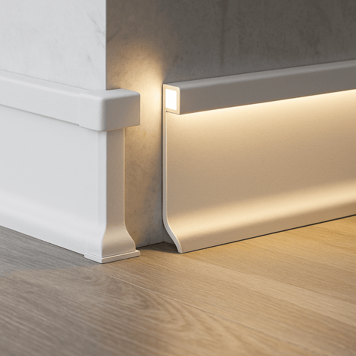 Rodapé Embutido com Iluminação Linear: Minimalismo Luminoso - detalhe