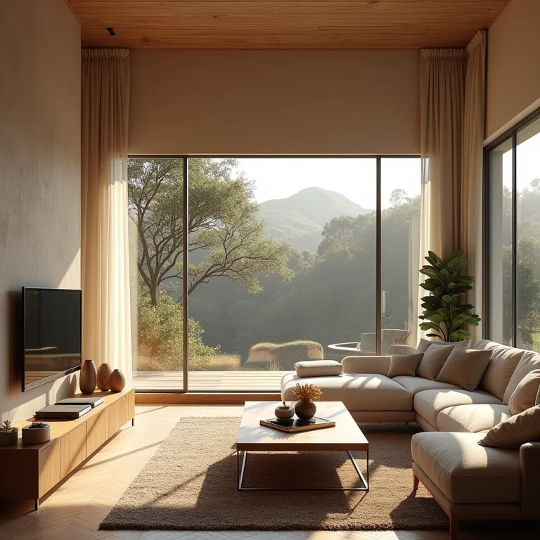 Sala de estar com sanca de gesso no teto e cortineiro acima da janela, ilustrando as diferenças.