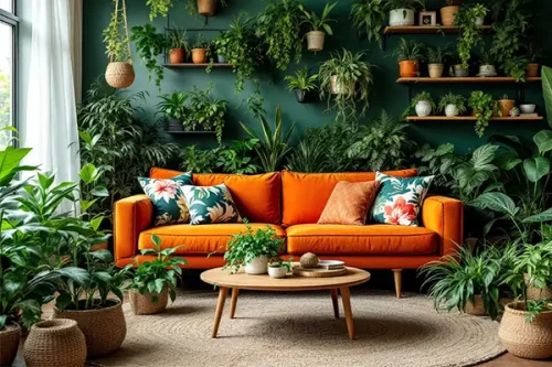 Sofá Laranja Vibrante em Linho: Energia e Vitalidade Para Sua Sala - inspiração