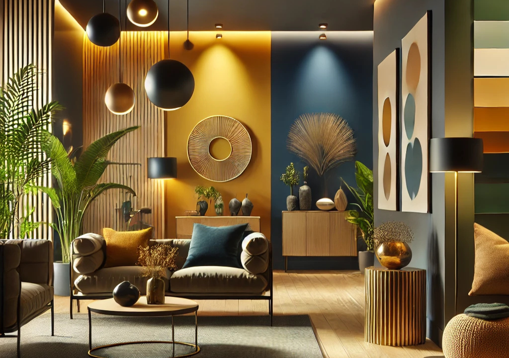 Sala de Estar Moderna com Toques Vibrantes em Curry Dourado - ideia