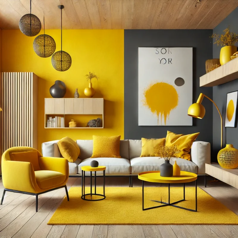 Sala de Estar Moderna com Toques Vibrantes em Curry Dourado - detalhe