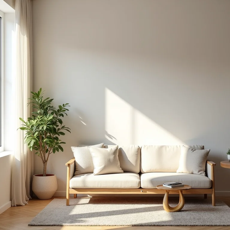 Sala de estar pequena e minimalista com móveis leves