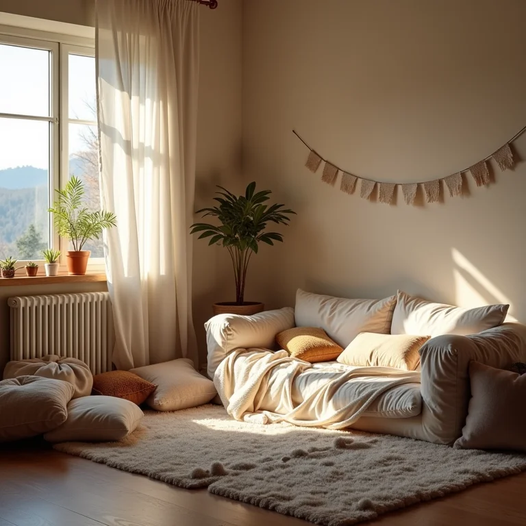 Sala transformada em refúgio aconchegante para festa do pijama