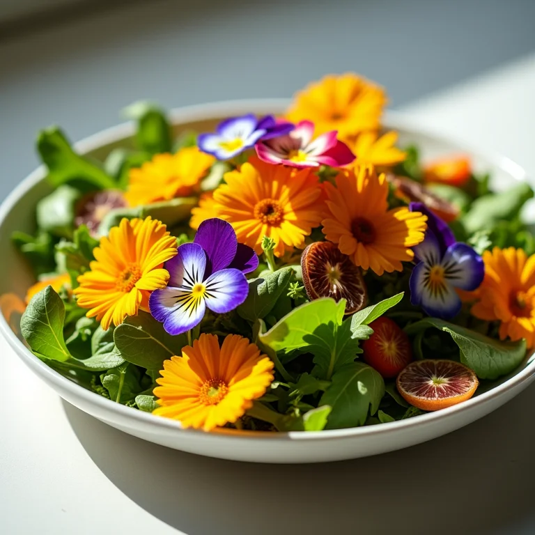 Salada colorida com flores comestíveis