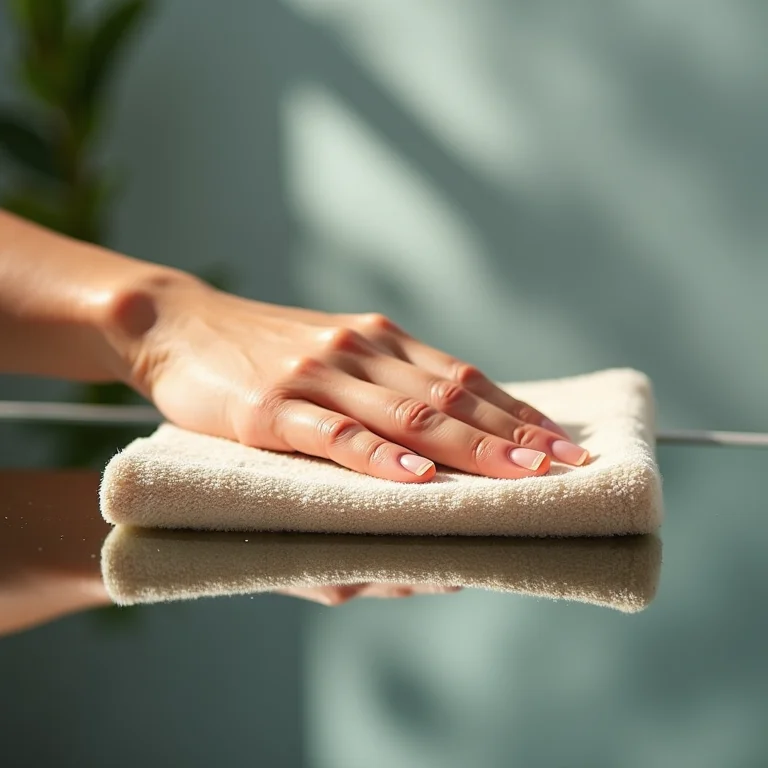 Secando espelho com pano de microfibra