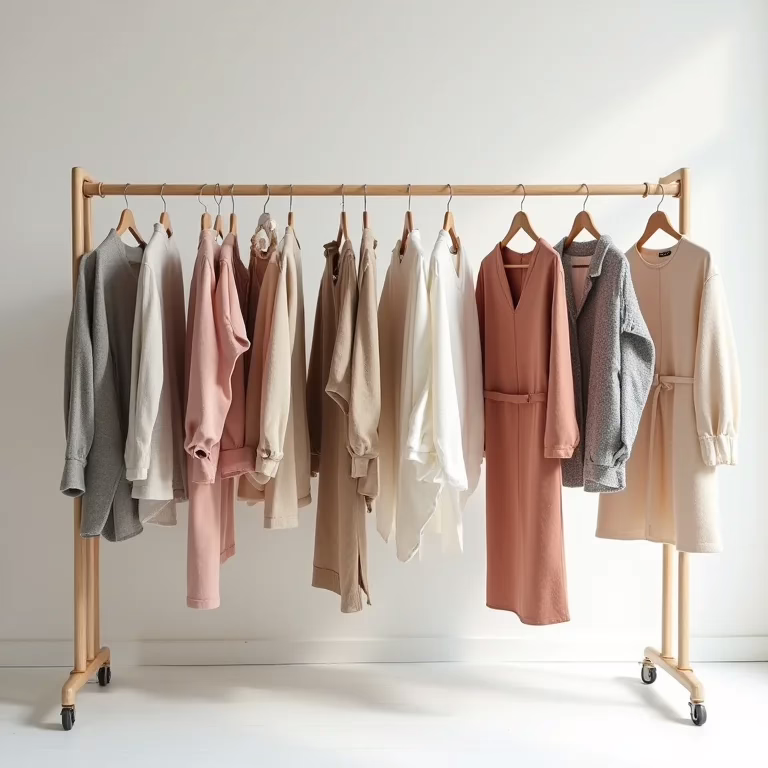 Seleção de araras de roupas baratas e estilosas.