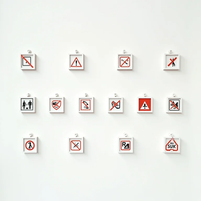 Símbolos de normas e regulamentações para placas de manutenção.