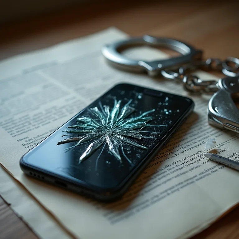 Smartphone quebrado, algemas e documento legal
