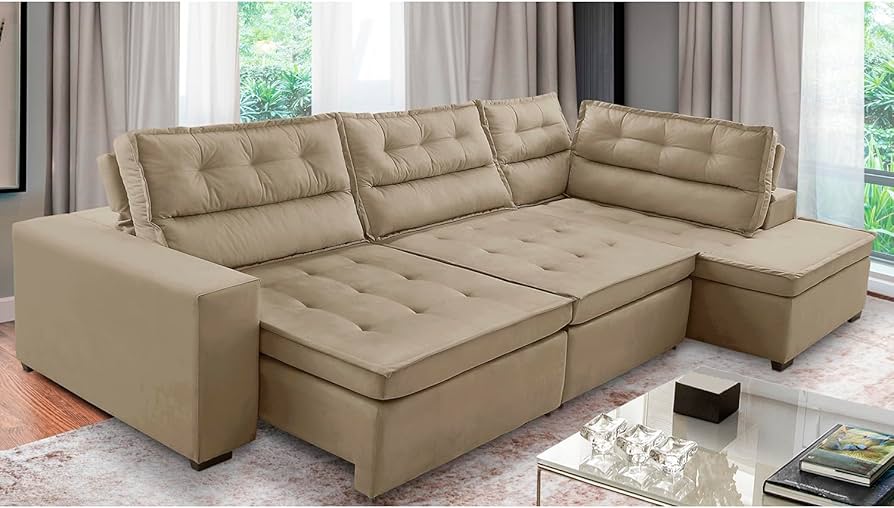 Aconchego Natural: Sofá de Canto Revestido em Linho Para um Toque Relaxante - detalhe