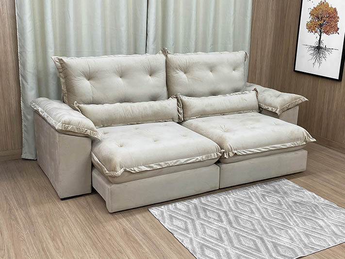 Aconchego Total: Sofá Retrátil e Reclinável em Veludo Avelã para Ambientes Quentes - inspiração