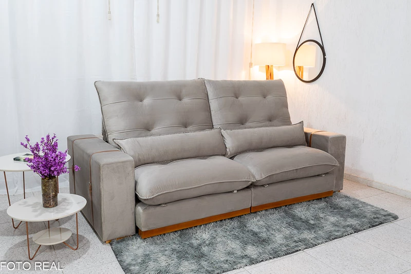 Aconchego Total: Sofá Retrátil e Reclinável em Veludo Avelã para Ambientes Quentes - ideia