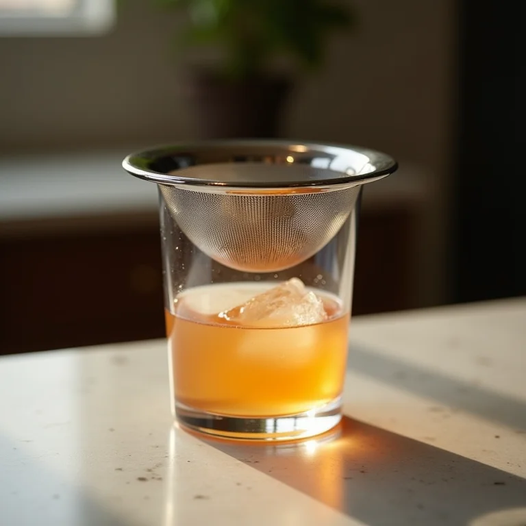 Strainer Hawthorne sobre um copo de coquetel.