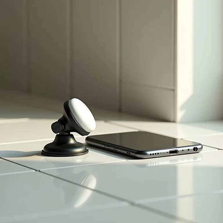 Suporte de celular de ventosa caído no chão do banheiro