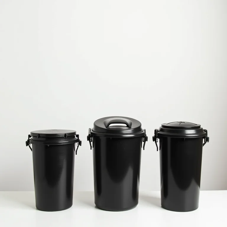 Tabela comparativa de lixeiras de calçada pretas.