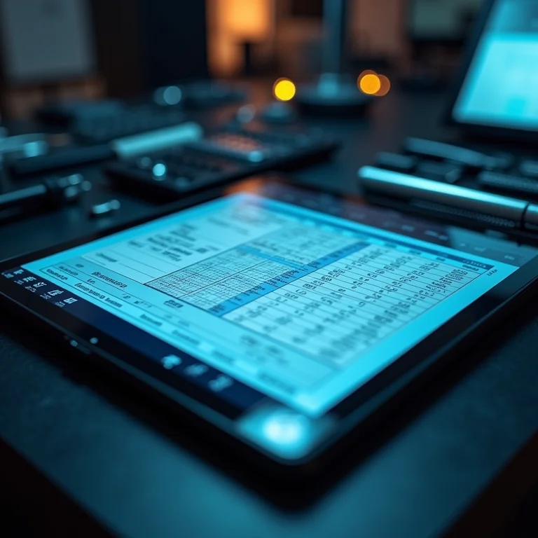 Tablet exibindo uma tabela de capacidade de condução com ferramentas de engenharia ao redor