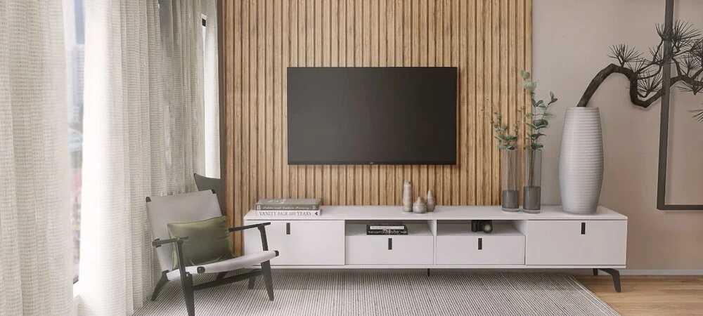 Painel ripado iluminado: Elegância e modernidade com fitas de LED - detalhe