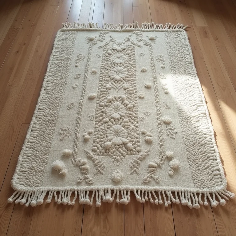 Tapete de lã texturizado com padrões intrincados