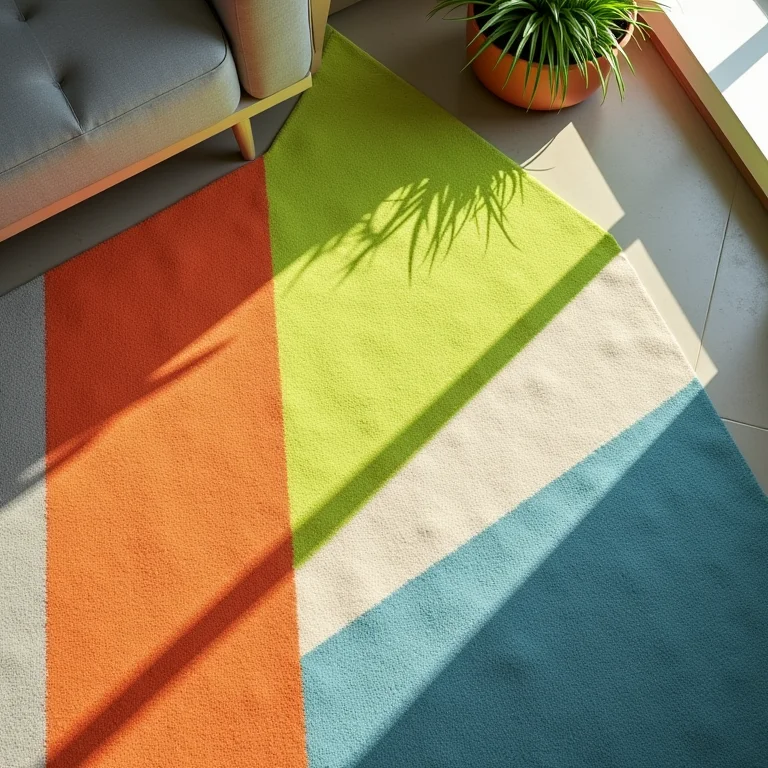 Tapete geométrico com cores que não combinam.