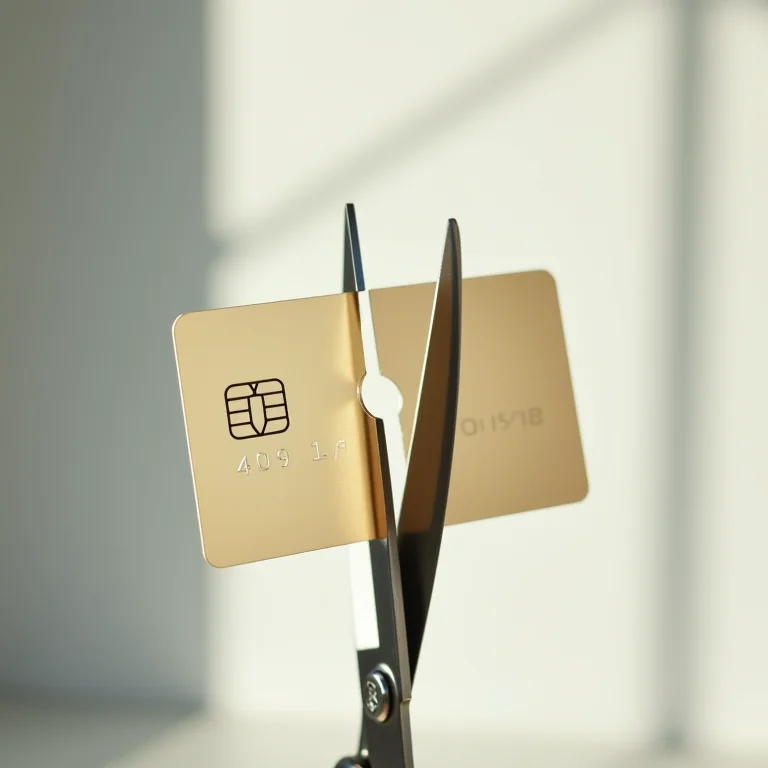 Tesoura cortando cartão de crédito ao meio.