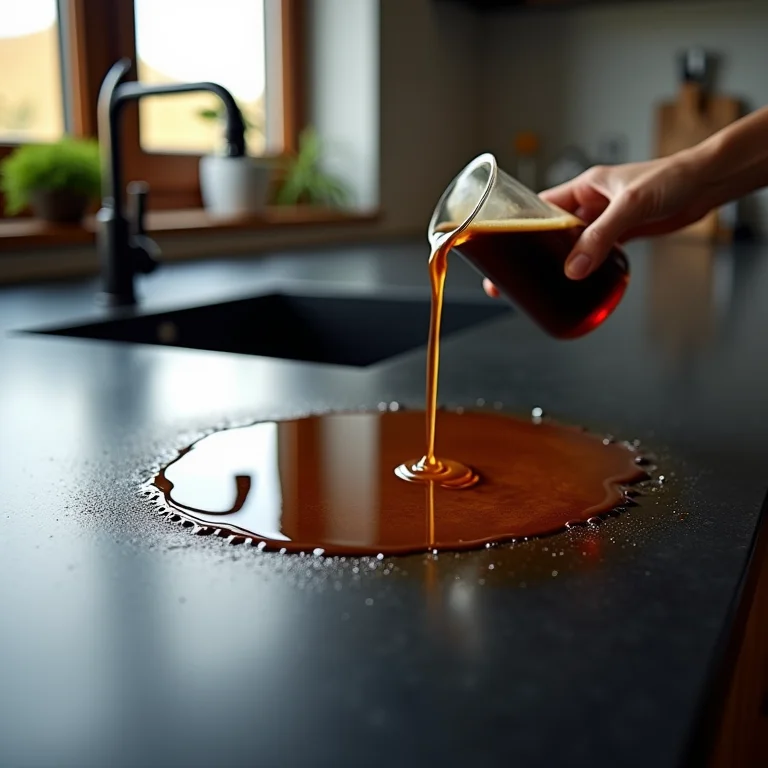 Teste de resistência a manchas em bancada preta