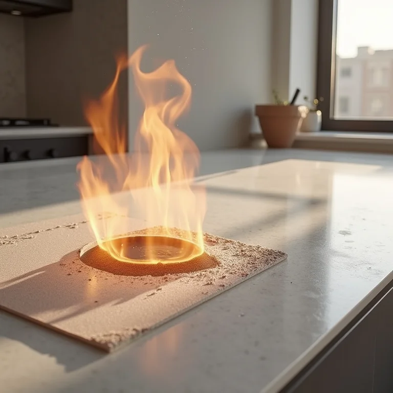 Teste de resistência do Dekton ao calor e manchas