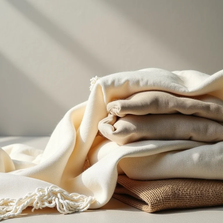 Texturas de tecidos rústicos como linho, lã e juta.