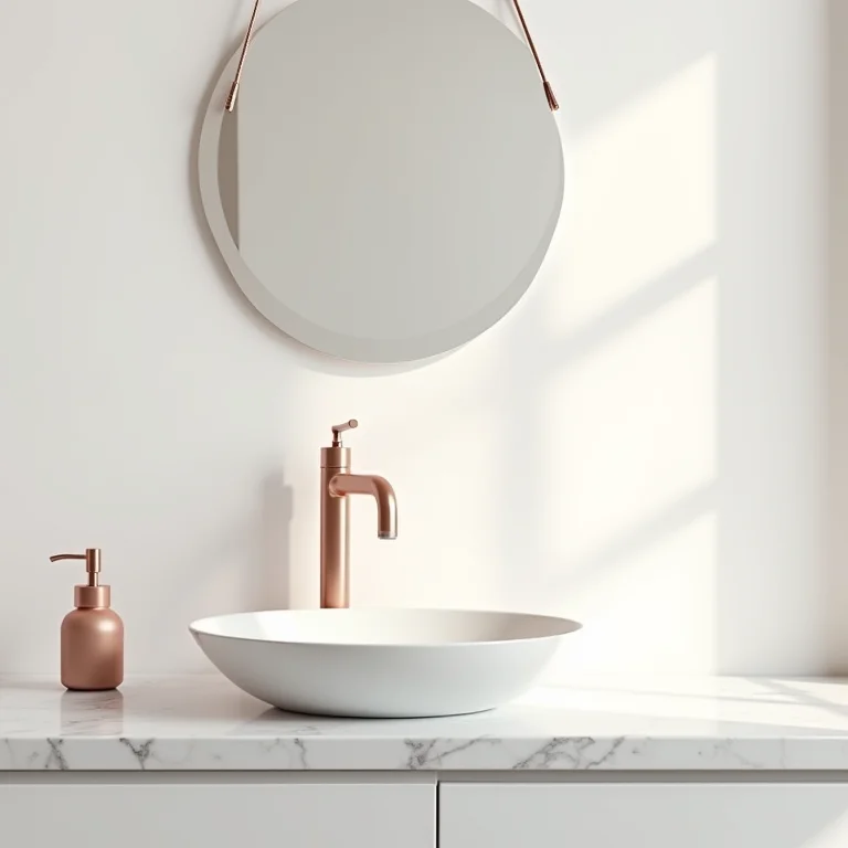 Torneira rose gold em banheiro moderno