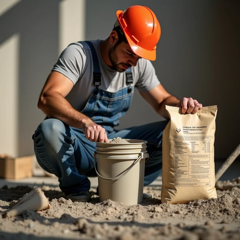 Trabalhador misturando argamassa seguindo as instruções