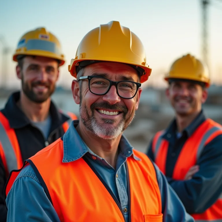 Trabalhadores da construção civil, um sem capacete.