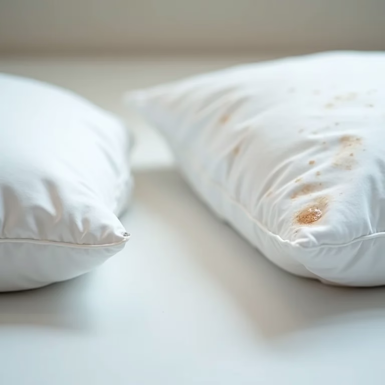 Travesseiro limpo versus travesseiro manchado de suor.