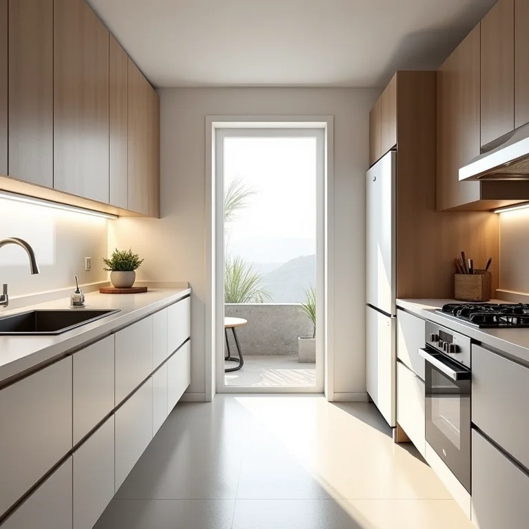 Triângulo de trabalho otimizado em cozinha corredor