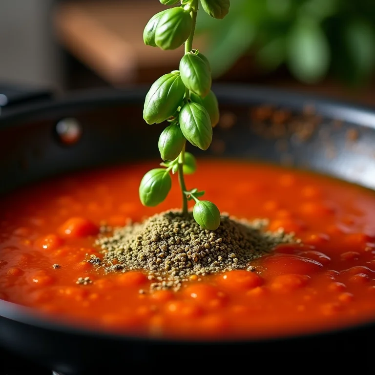 Utilizando manjericão seco em molho de tomate
