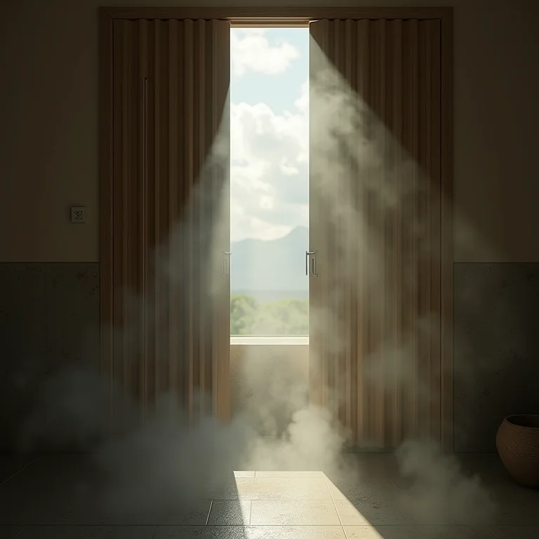 Vapor em banheiro com frestas na porta sanfonada