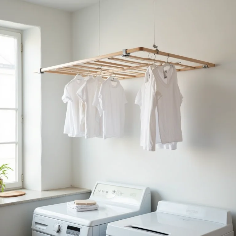 Varal de teto em área de serviço moderna