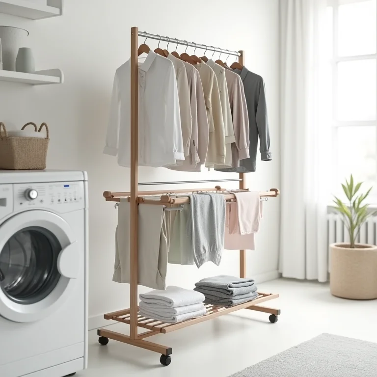 Varal vertical com roupas penduradas