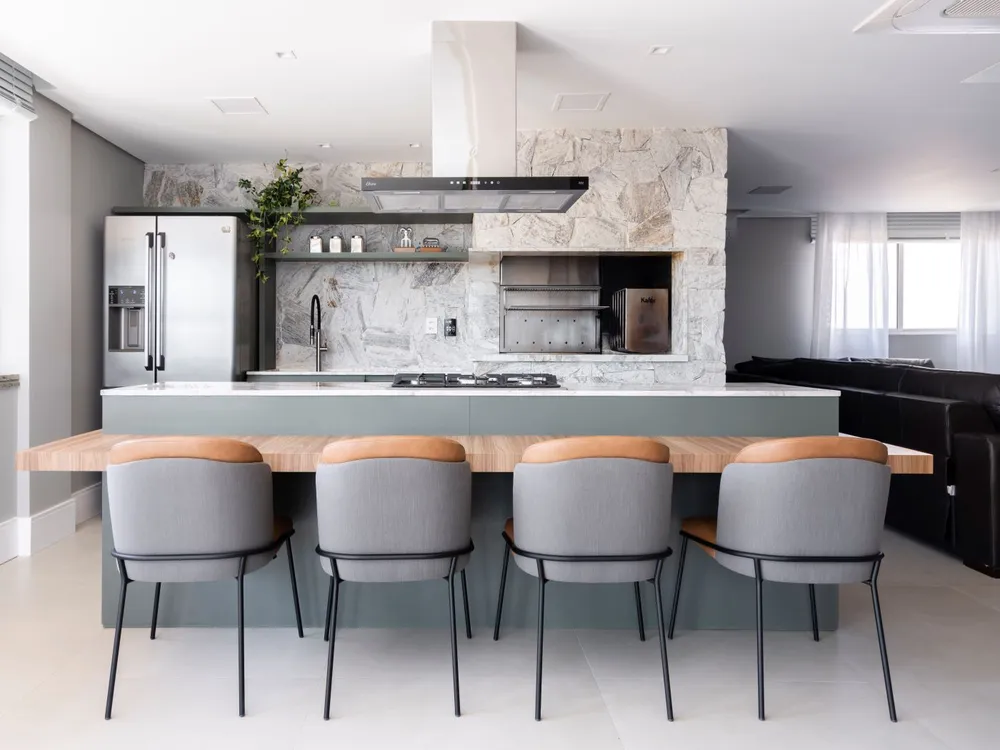 Varanda Gourmet Decorada com Cimento Queimado e Decoração Minimalista: Modernidade e Praticidade! - detalhe