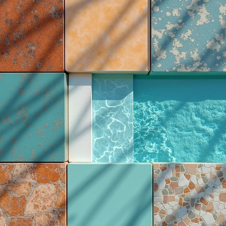 Variedade de azulejos e pastilhas para revestimento de piscina.