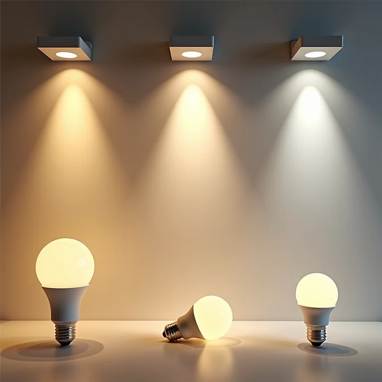 Variedade de lâmpadas LED com diferentes formas em diversos ambientes da casa, demonstrando a versatilidade da iluminação LED.