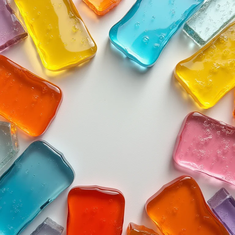 Variedade de pastilhas de vidro coloridas