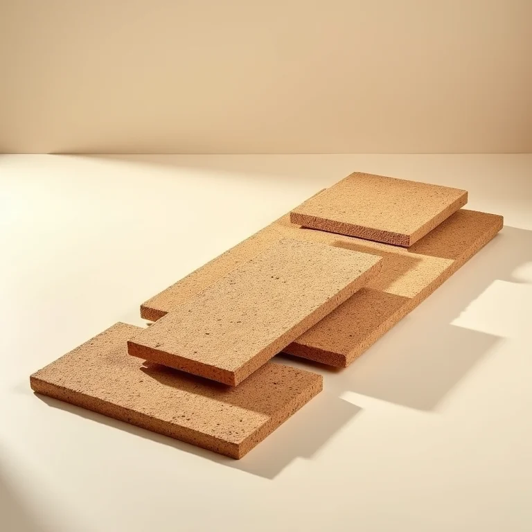 Variedade de placas de cortiça em diferentes tamanhos e texturas.