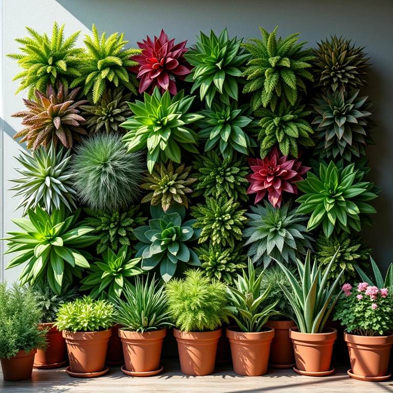 Variedade de plantas ideais para um jardim vertical saudável.