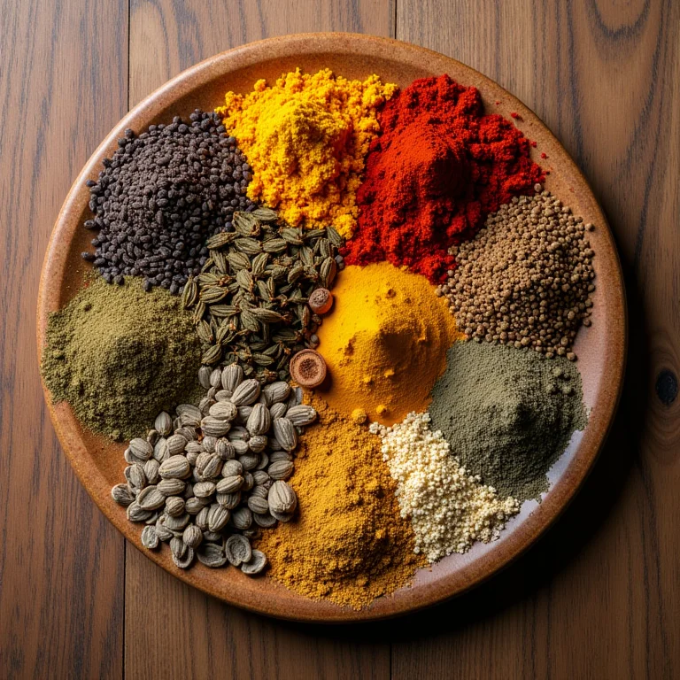 Variedade de temperos frescos e secos